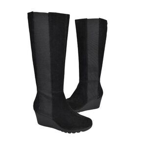 Donald J Pliner Black Suede Tall Boots Wedge Heel Knee High Platform Size 8